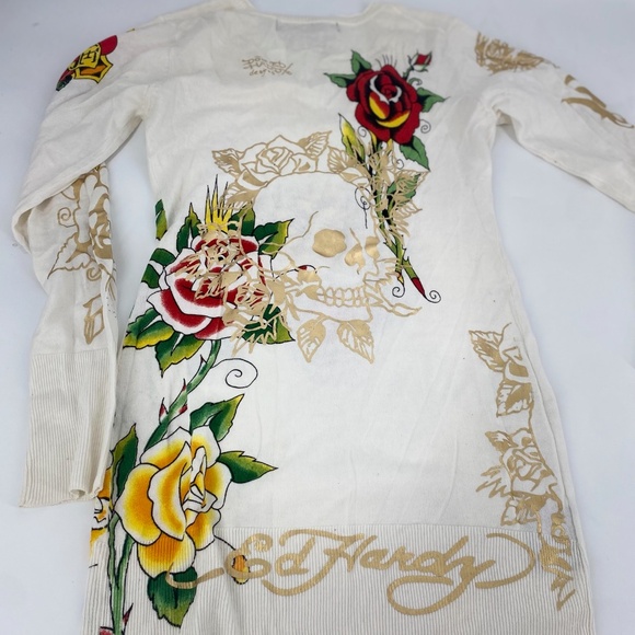 Pre-Owned Vintage Ed Hardy Tunic Sweater Y2K  SizeM White/Cream 100% Cotton - Picture 3 of 12
